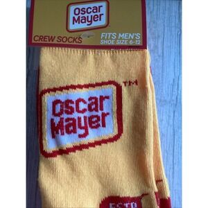 Mens Socks Size 6-12 Oscar Meyer Yellow Red Graphic Novelty Crew Socks 1 Pack